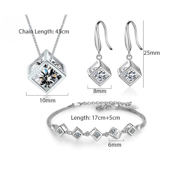 NEW [Set of 3] 925 Sterling Silver Diamond Cube - Picture 10 of 10